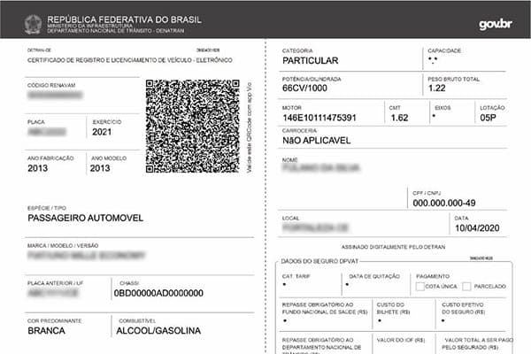 Exemplo do CRLV Digital MS